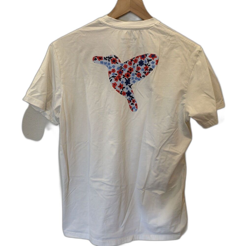 Birddogs Men's Blue Flower Bird White Short Sleeve Graphic Tee Medium